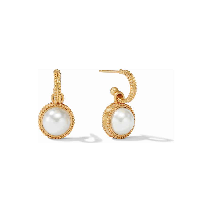 Fleur de Lis Hoop & Charm Earring Pearl
