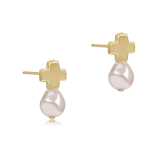 Signature Gold Cross Stud Pearl