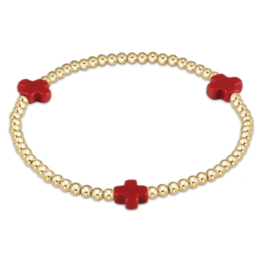 Signature Cross Gold Pattern 3mm Bead Bracelet Red