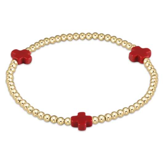 Signature Cross Gold Pattern 3mm Bead Bracelet Red