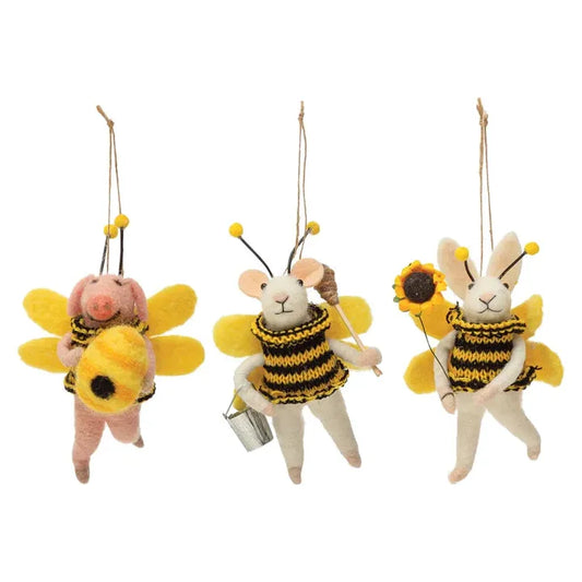 Felt Animal in Bee Suit Ornament