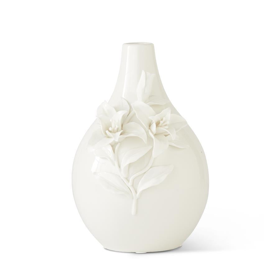 10.5" White Ceramic Vase w/ Lily