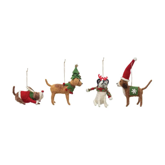 Wool Felt Dog in Holiday Outfit Ornament