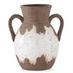 Glazed Double Handle Ceramic Vase Taupe and White Large
