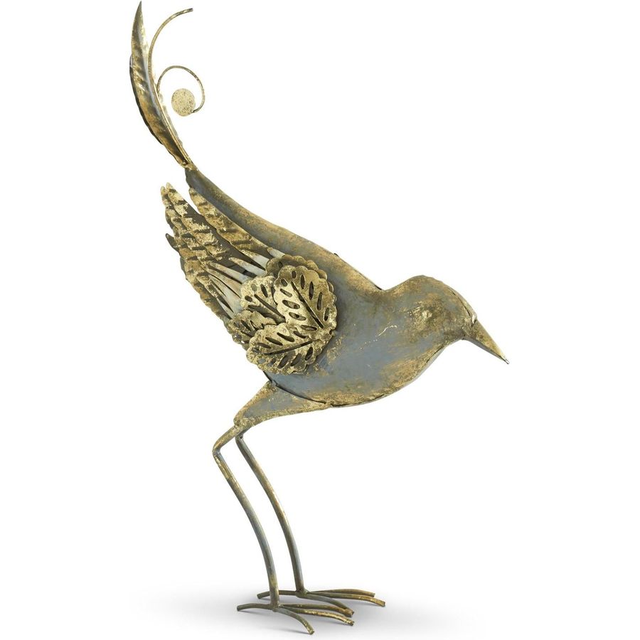 17.5" Gray and Gold Metal Bird