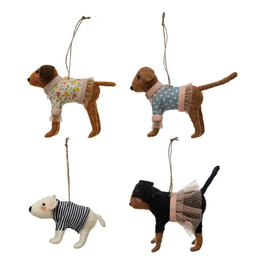 Wool Felt Dog in Outfit Ornament