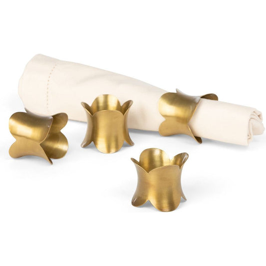 Scalloped Brass Napkin Rings Set/4