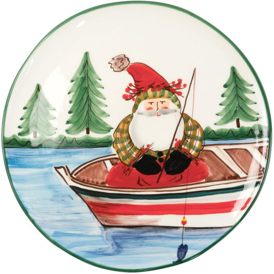 Old St Nick Round Platter Fishing