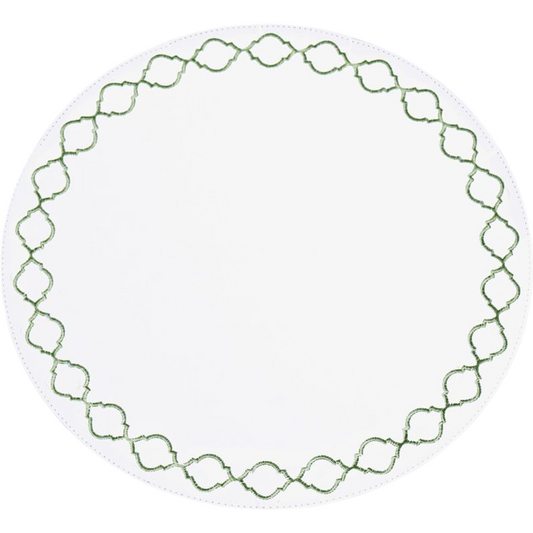 VIDA Round Embroidered Quatrefoil Placemats Green Set/4