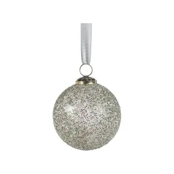 Beaded Glass Ornament Silver 4"