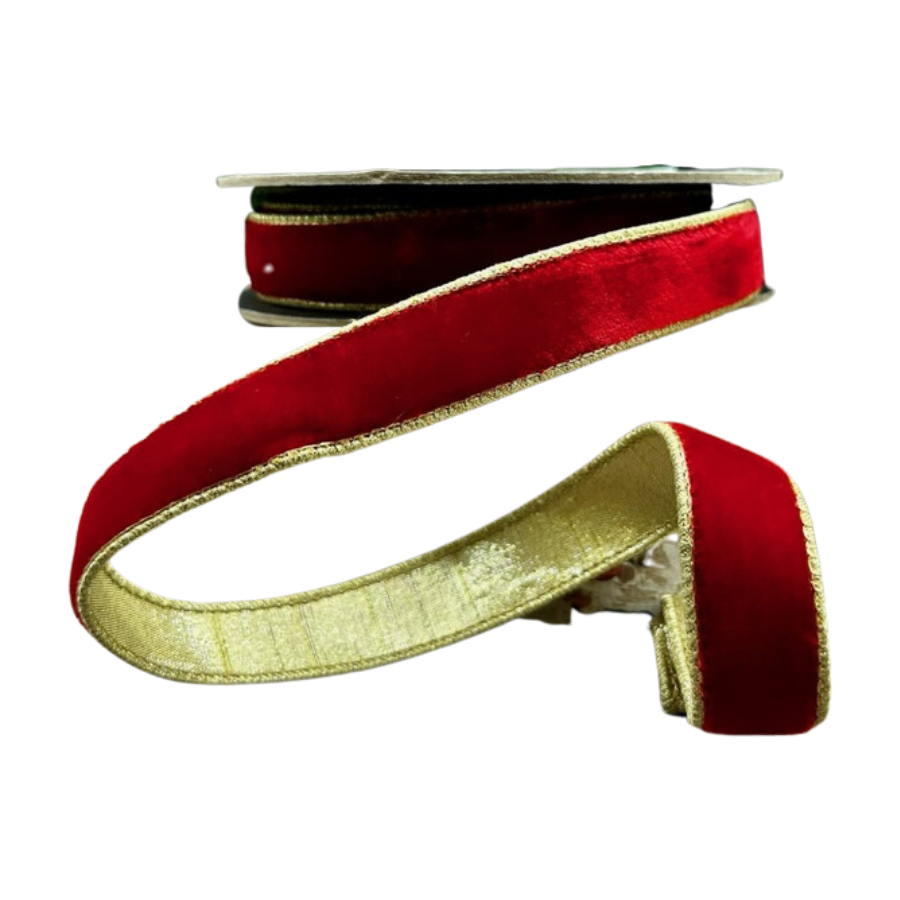 1"x 10 yards Lush Velvet Metallic Ribbon Gold/Red