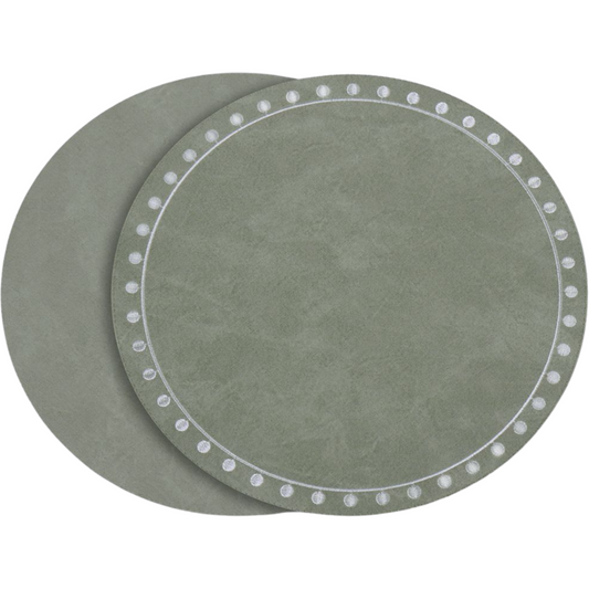 VIDA Round Embroidered Dots Round Placemats Green S/4