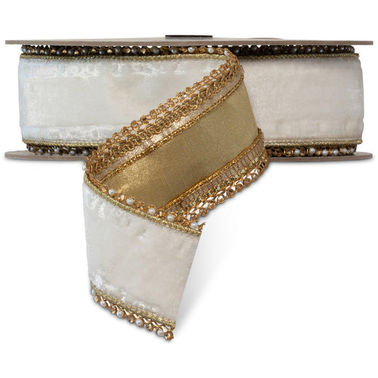Velvet Jeweled Edge Ribbon White