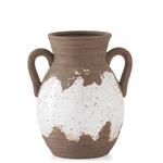 Glazed Double Handle Ceramic Vase Taupe and White Small