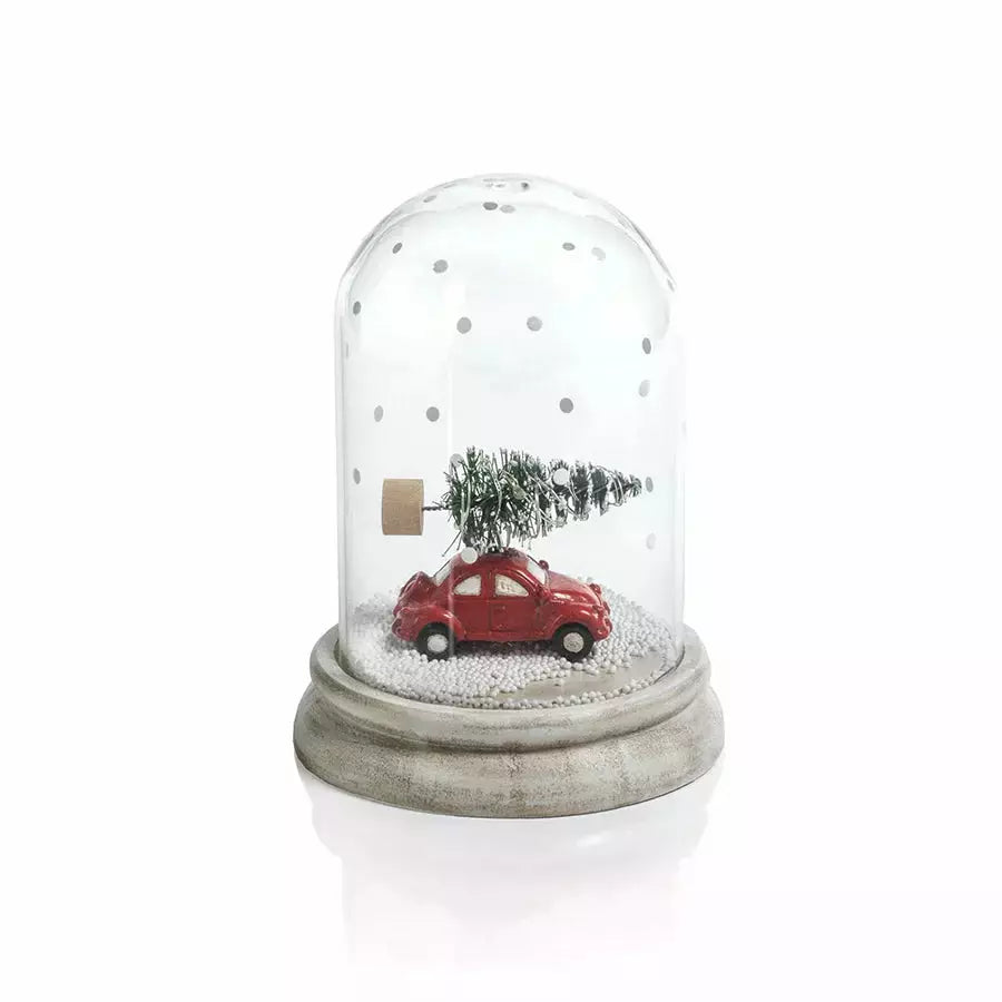 LED Snow Globe W/ Red Car and Tree