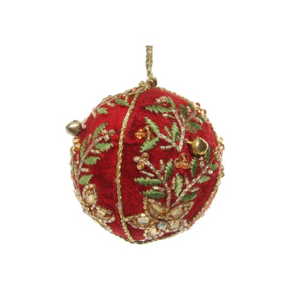 Velvet Ball Red Green Embroidery Ornament